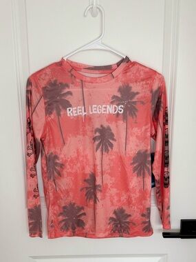Reel Legends Coral Palm-Print Long Sleeve Tee
